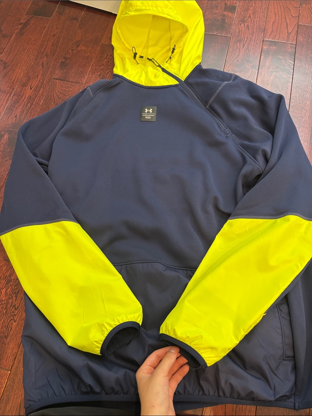 Under Armour Men’s Navy and Yellow Hooded Windbreaker Pullover
